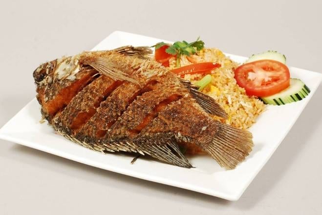 Combo #5 Fried Rice with Deep Fried Tilapia.