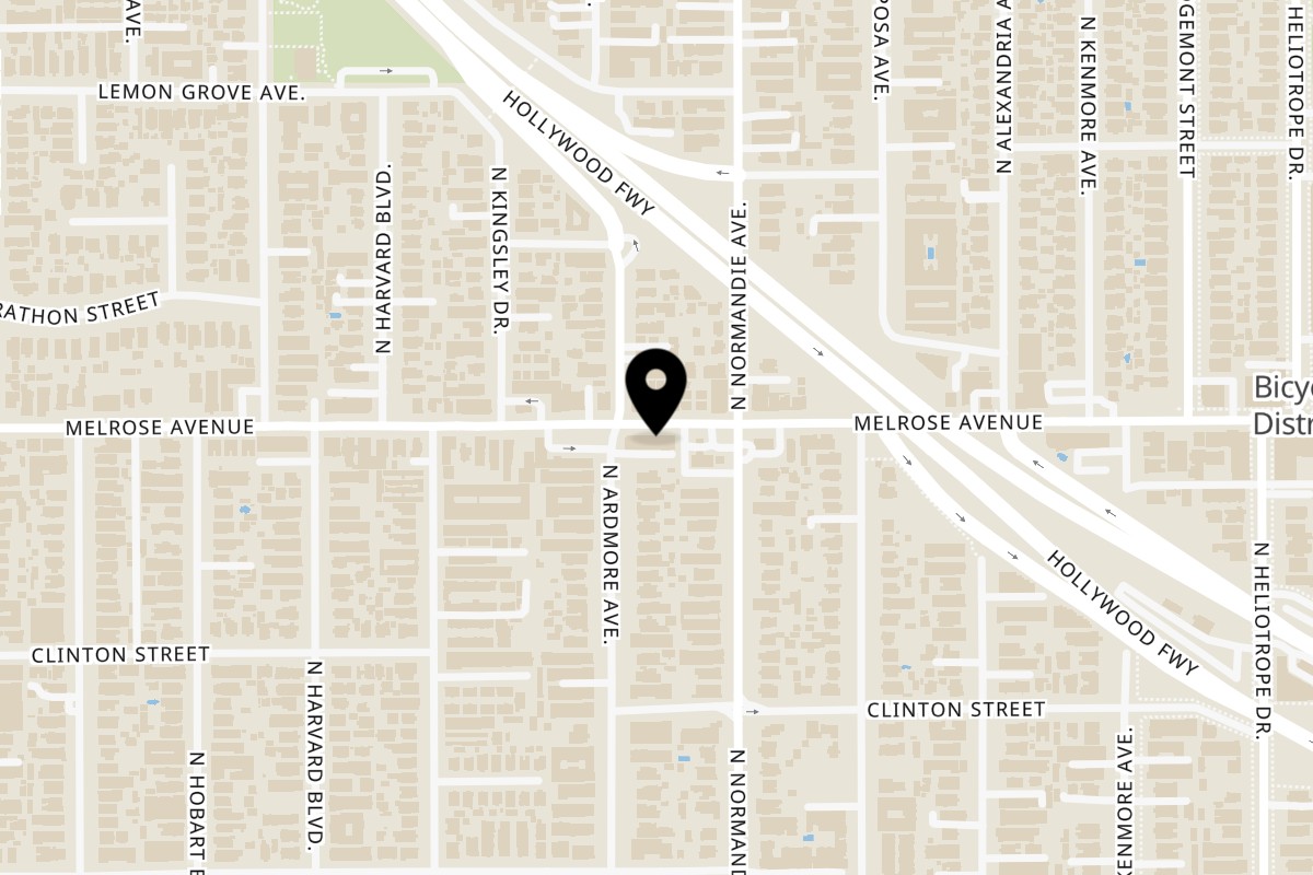 Map showing the location of Proud Thai on 4620 Melrose Ave in Los Angeles